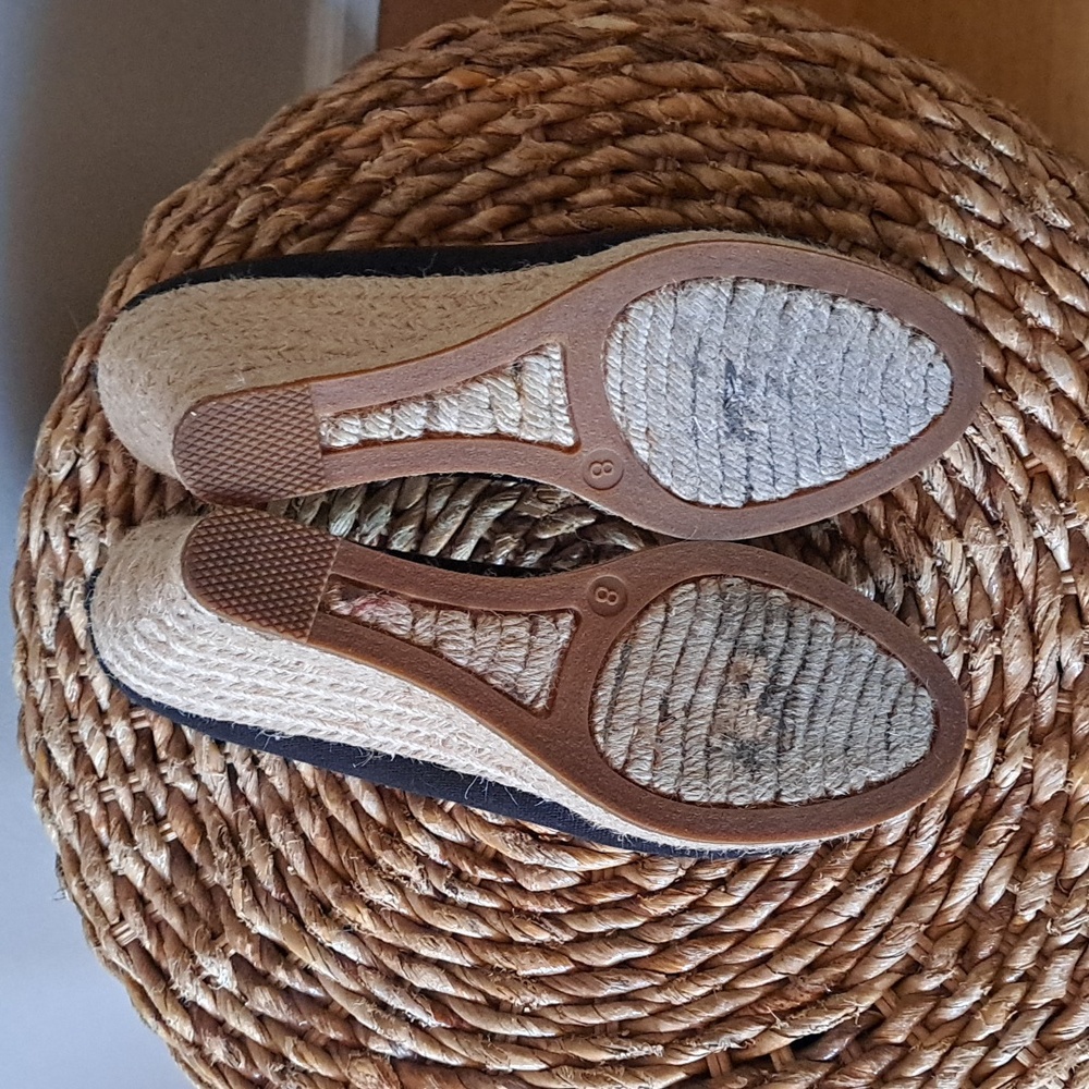 J.CREW Womens Classic Preppy Summer Black Canvas 3.25" Wedge Espadrilles S-8 - Picture 7 of 8